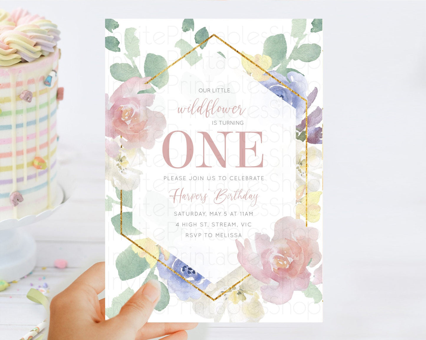 Secret Garden Invitation Wildflower Birthday Invitation Pastel Flowers Invite Enchanted Garden Boho Floral 3rd 2nd First Birthday D10254