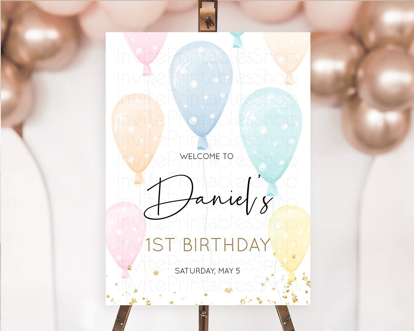 Pastel Balloons Welcome Sign Colorful Balloon Welcome Board Rainbow Balloon Weclome Poster Confetti First Birthday Welcome Sign D10776