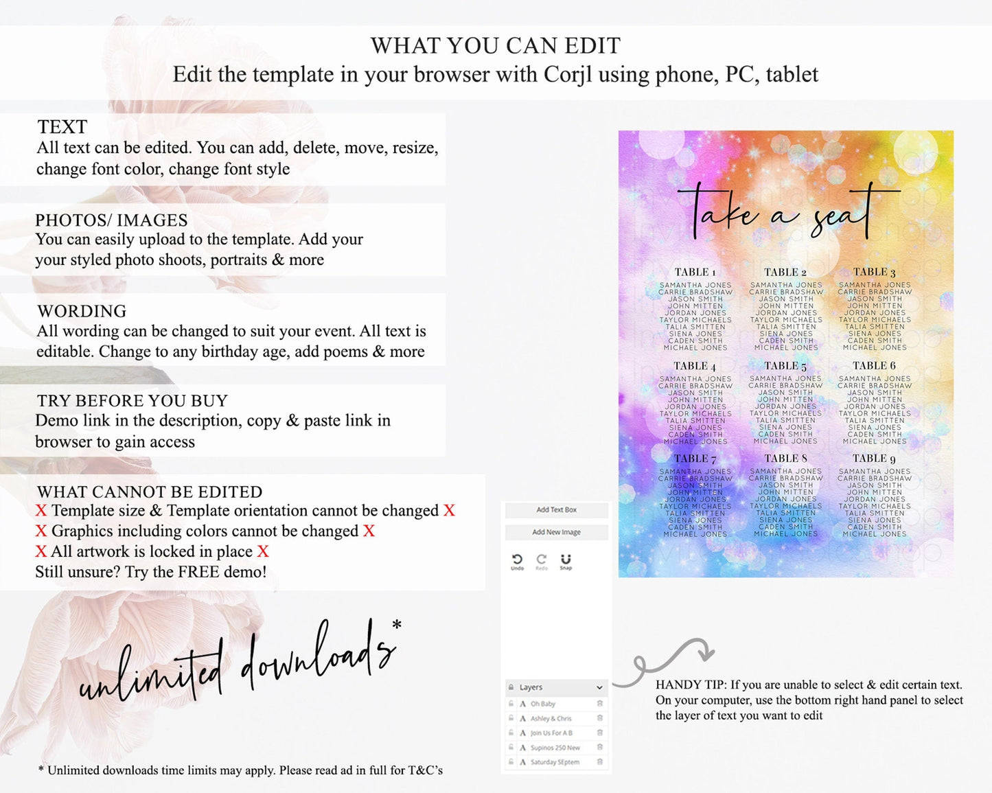 Rainbow Seating Chart Pastel Seating Chart Iridescent Sprinkles Colorful Pastel Watercolor Seating Sign Ombre Pastel Take A Seat D10690