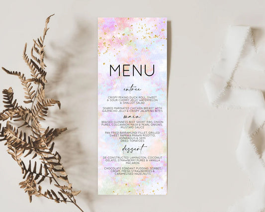 Editable Pastel Menu Pastel Rainbow Menu Template Colorful Pastel Table Deco