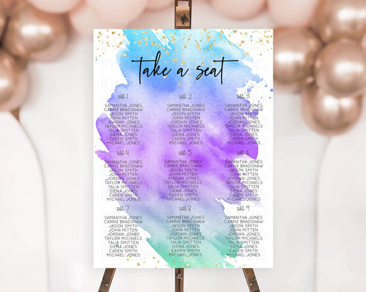 Editable Rainbow Seating Chart Pastel Seating Chart Colorful Pastel Watercol