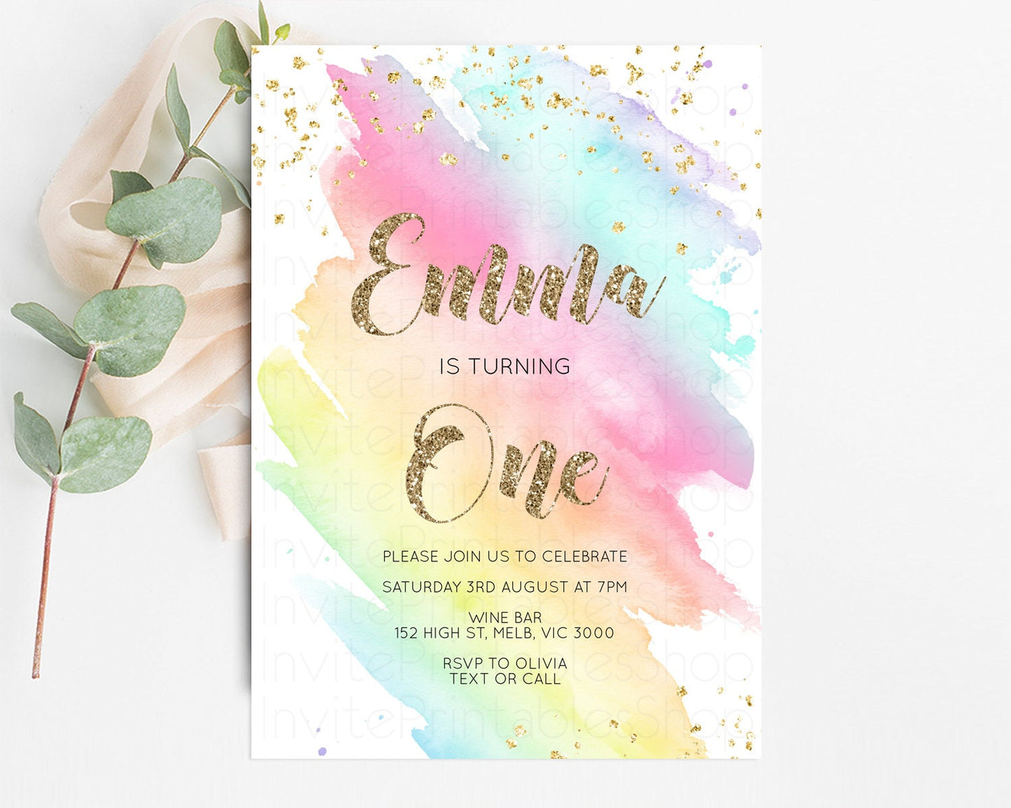 Rainbow Birthday Invitation Pastel Rainbow Birthday Invitation Ombre Watercolor Invite Colorful Splash Glitter Sprinkles 1st 2nd 3rd G518