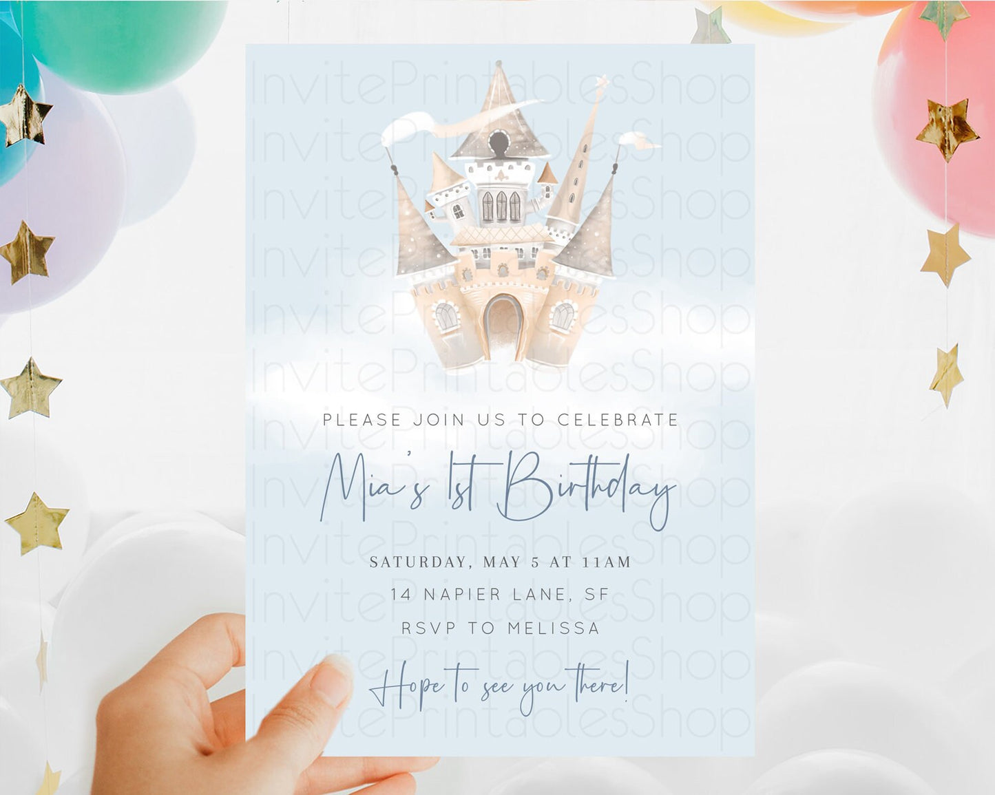 Princess Birthday Invitation Princess Invitation Pastel Invitation Royal Birthday Rainbow Color Enchanted Castle 1st First Birthday D10251