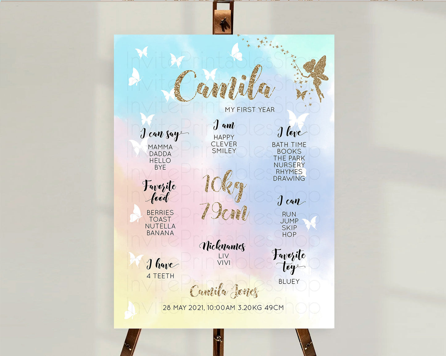 Fairy First Birthday Milestone Poster Fairy Secret Garden Milestone Board Enchanted Garden Pastel Floral Butterfly 1st Birthday Sign D10894