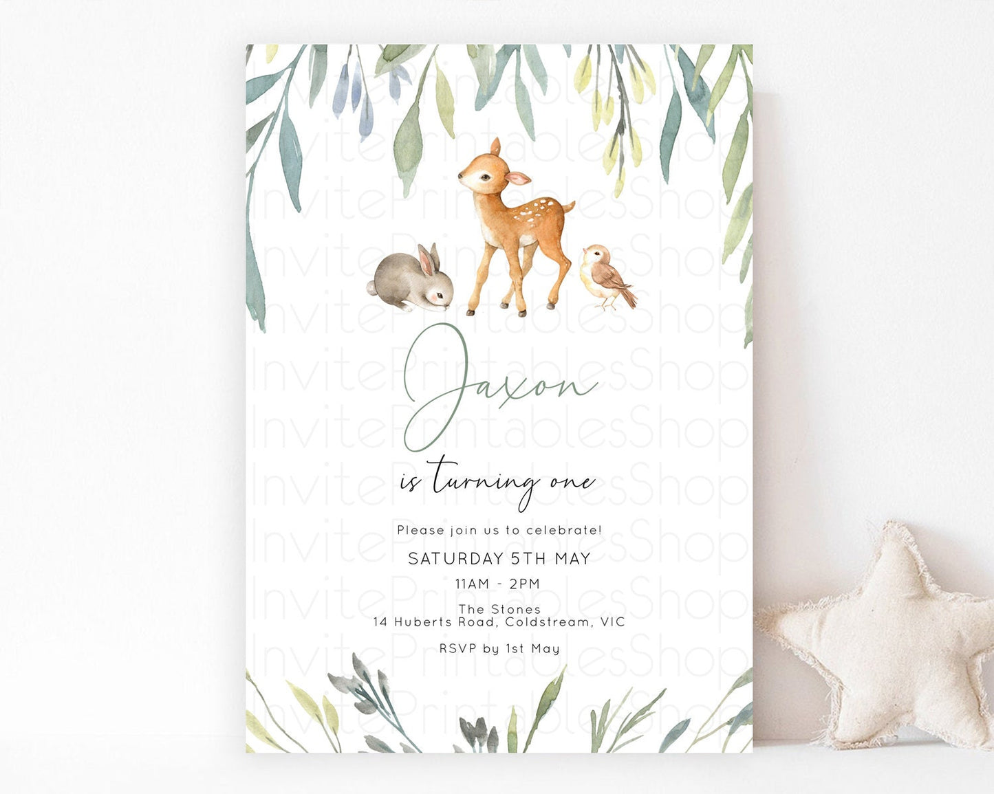 Fawn Birthday Invitation Deer Birthday Invitation Enchanted Forest Party Butterfly Pastel Flowers Whimsical 2nd 1st First Birthday D10919