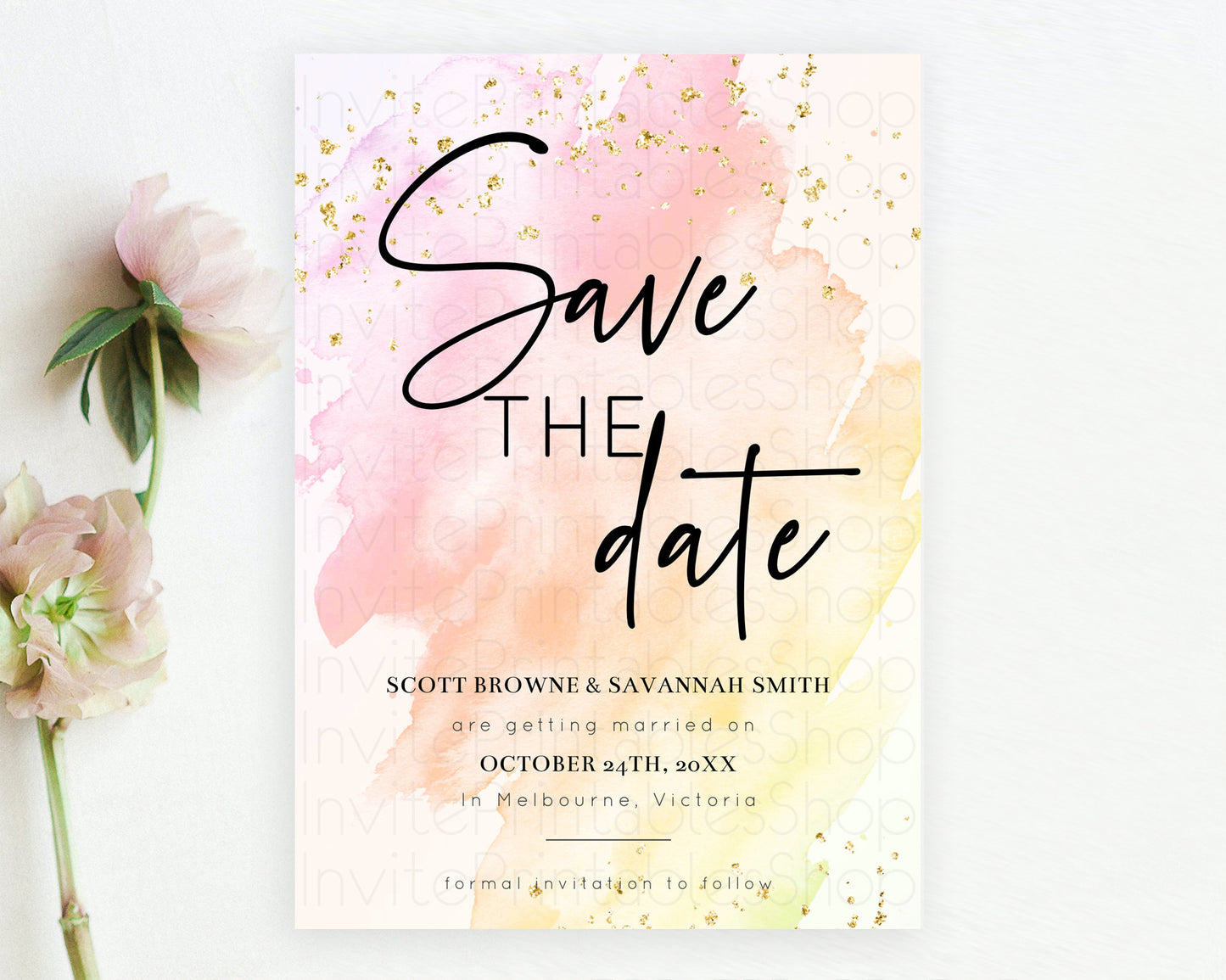 Pink Watercolor Save The Date Template Ombre Pink Watercolor Splash Party 1st Birthday Baby Shower Wedding Baptism Bridal Shower D10167