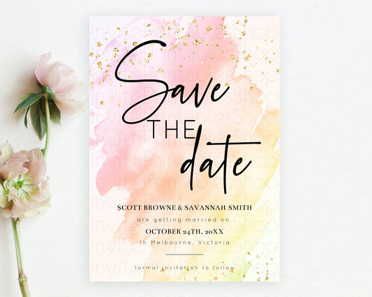 Pink Watercolor Save The Date Template Ombre Pink Watercolor Splash Party 1st Birthday Baby Shower Wedding Baptism Bridal Shower D10167