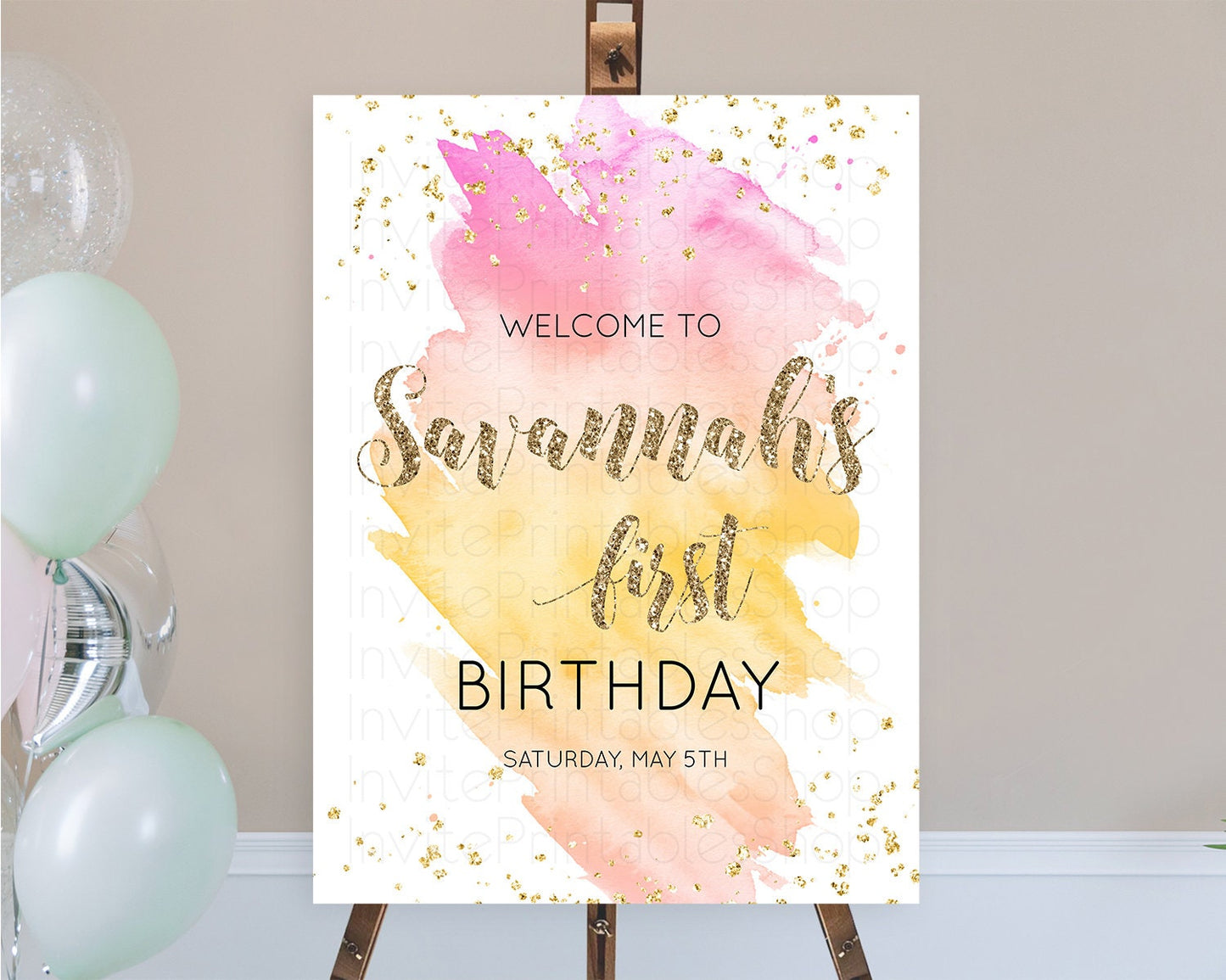 Pastel Welcome Sign Pastel Rainbow Welcome Sign Colorful Rainbow Confetti Watercolor Glitter Pastel First Birthday Welcome Sign D10526