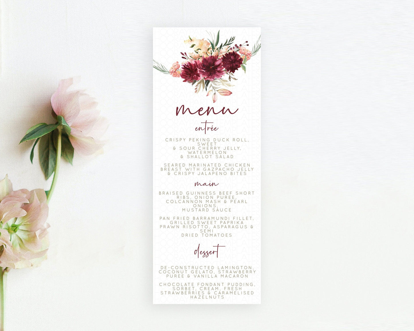 Secret Garden Menu Wildflower Menu Template Pastel Flower Garden Table Decor Boho Floral Dinner Dessert Floral Party Food Menu D10685