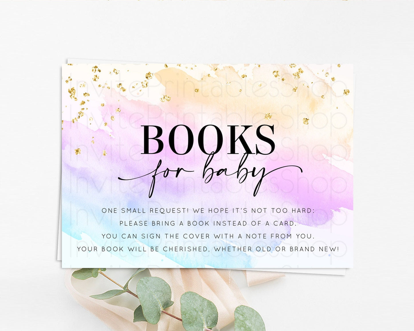 Pastel Books For Baby Card Pastel Rainbow Book Insert Colorful Ombre Watercolor Book Card Confetti Glitter Baby Book Poem Request D10175