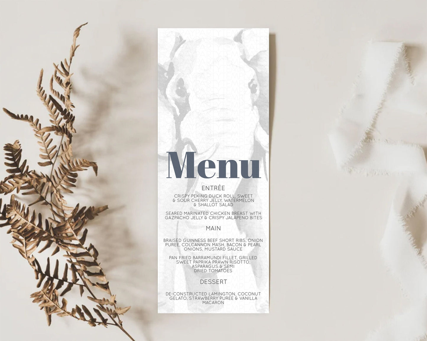 Elephant Menu Elephant Menu Template Elephant Safari Zoo Table Decor Elephant Dinner Dessert Menu Elephant Party Food Menu D10292