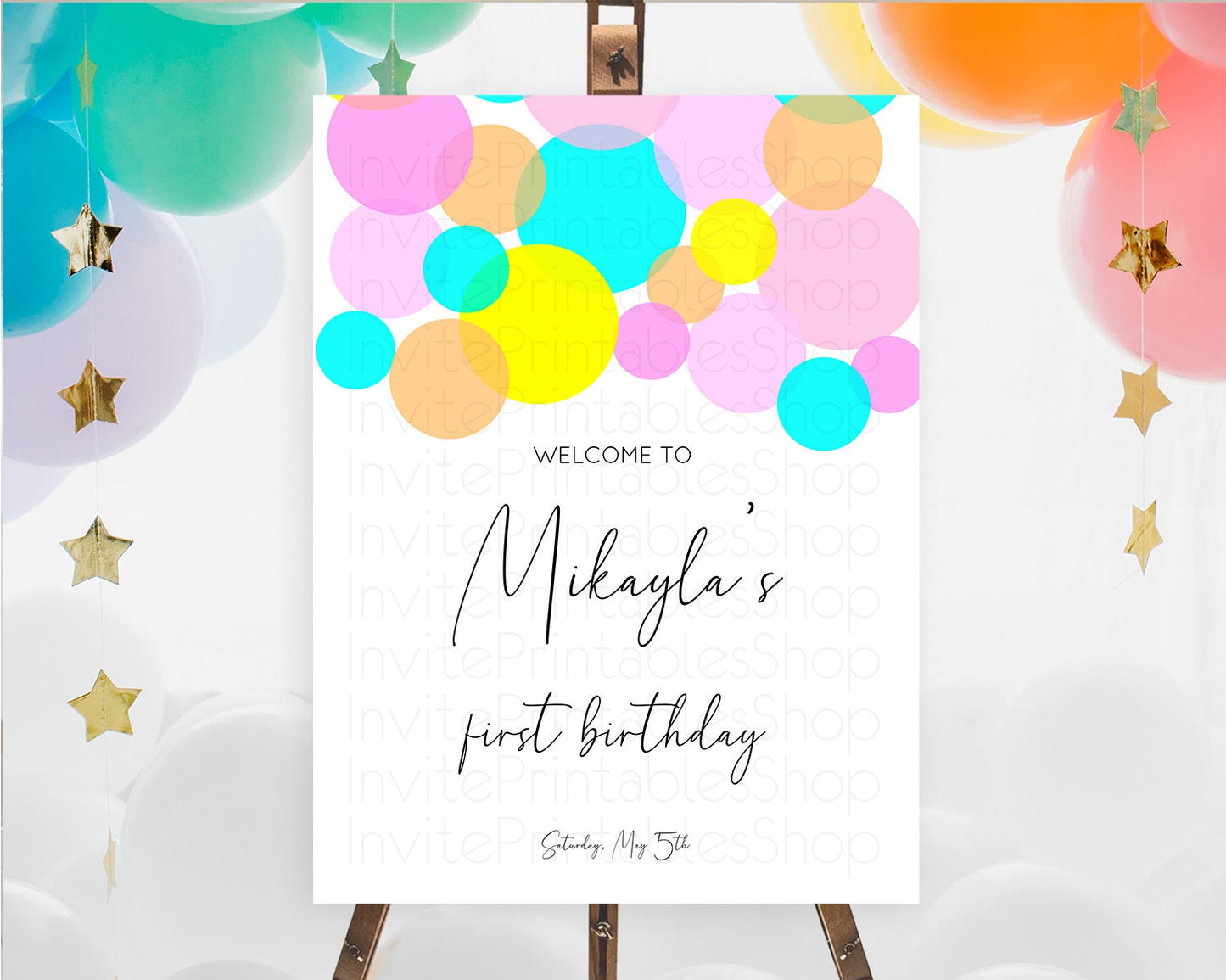 Rainbow Welcome Sign Pastel Welcome Board Pastel Rainbow Confetti Welcome Sign Colorful Bubbles Pastel First Birthday Welcome Sign D10896