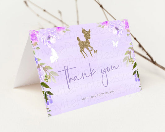 Editable Fawn Thank You Deer Thank You Card Pastel Floral Deer Birthday Than