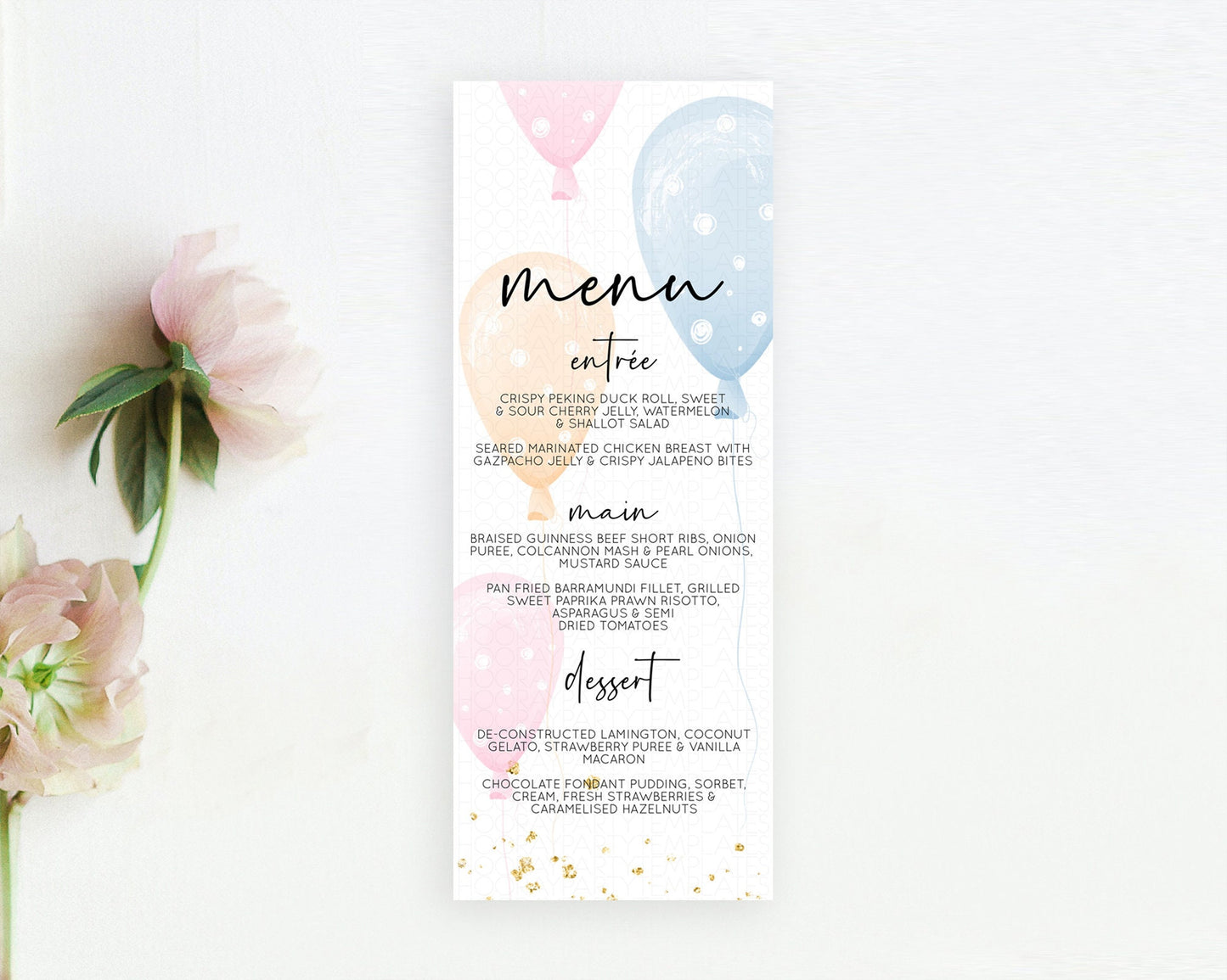 Editable Pastel Balloons Menu Colorful Balloon Menu Template Rainbow Balloon