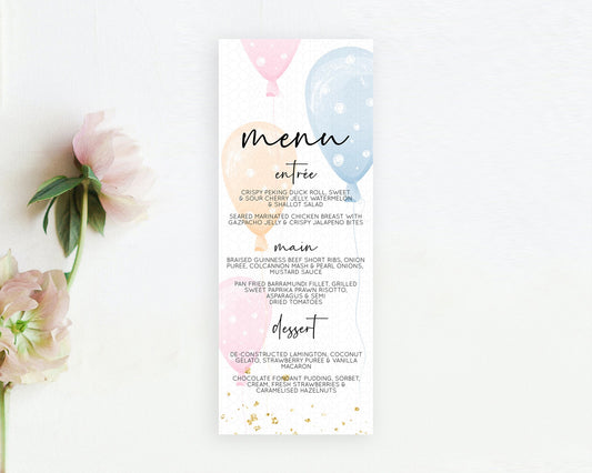 Editable Pastel Balloons Menu Colorful Balloon Menu Template Rainbow Balloon