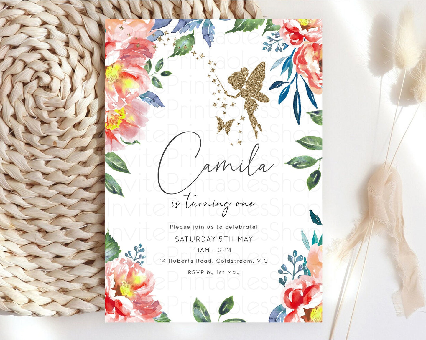 Fairy Birthday Invitation Fairy Invites Fairy Tea Party Fairy Garden Birthday Secret Garden Enchanted Garden Pastel Floral Butterfly D10752