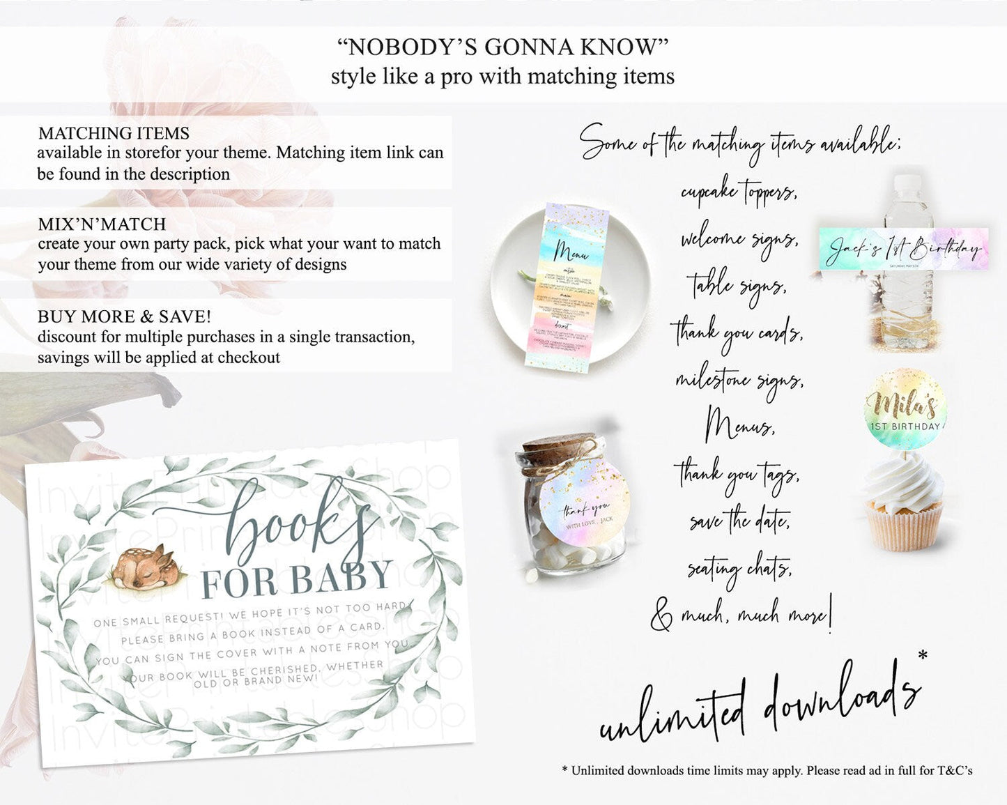 Fawn Books For Baby Card Deer Book Insert Floral Deer Book Card Enchanted Forest Butterfly Pastel Baby Shower Book Poem Request D10935