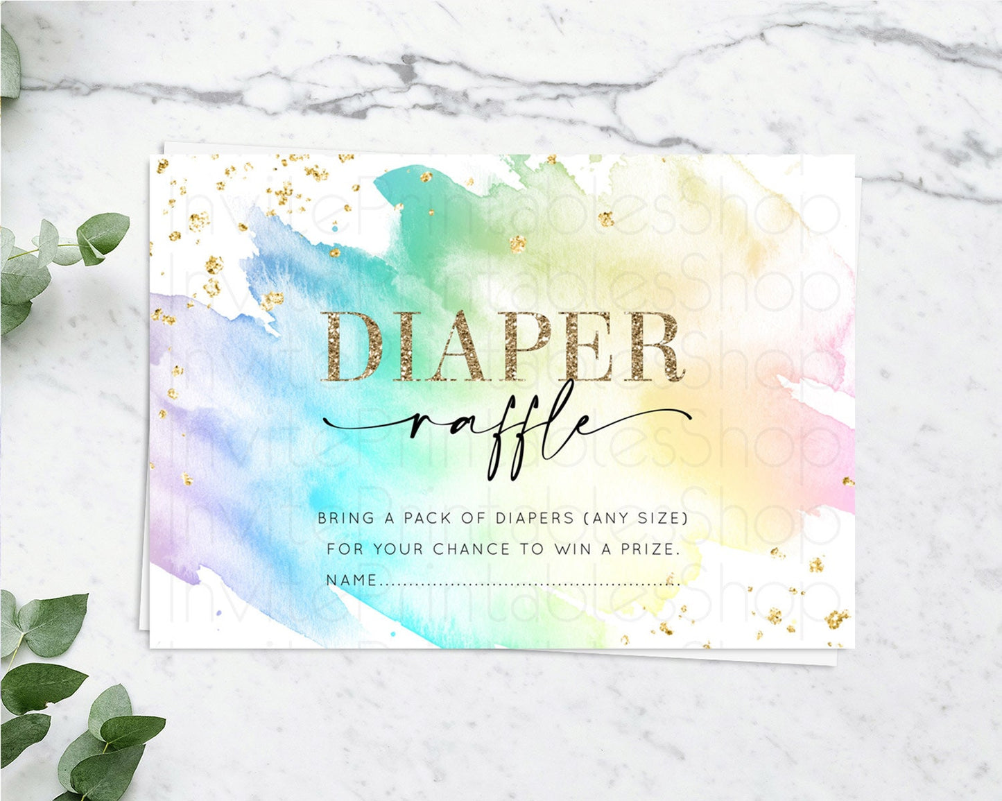 Pastel Diaper Raffle Card Pastel Rainbow Diaper Raffle Insert Colorful Ombre Watercolor Diaper Ticket Confetti Glitter Raffle Game D11028