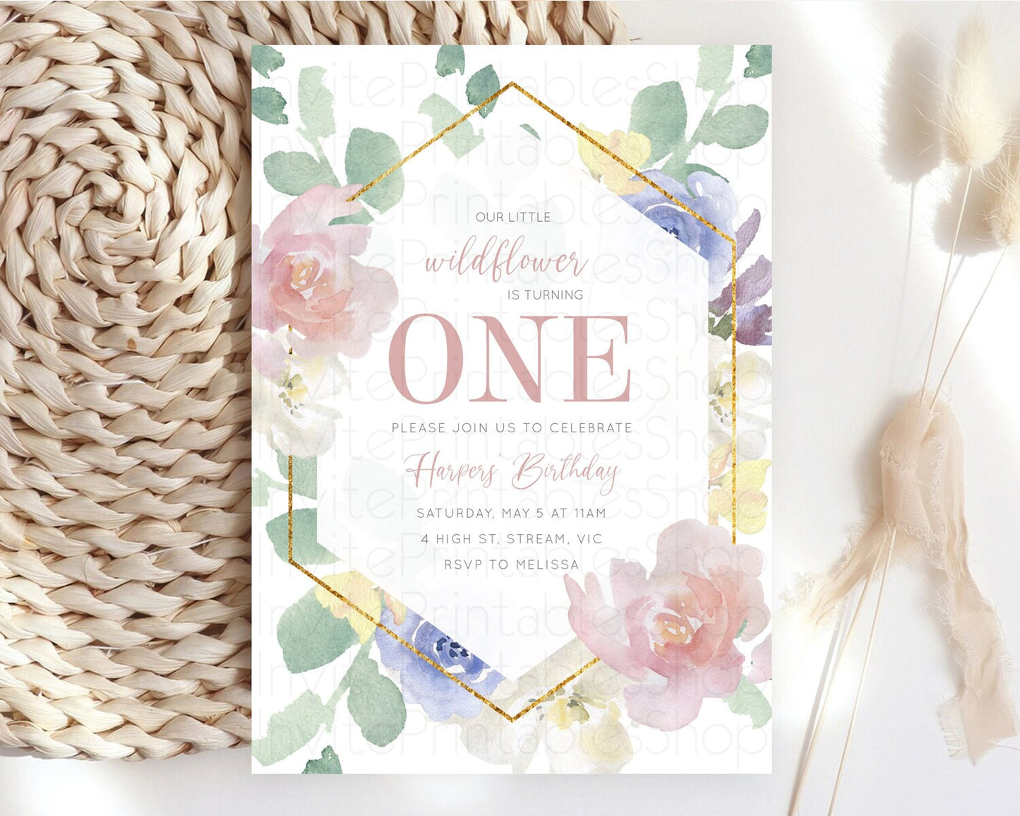 Secret Garden Invitation Wildflower Birthday Invitation Pastel Flowers Invite Enchanted Garden Boho Floral 3rd 2nd First Birthday D10254