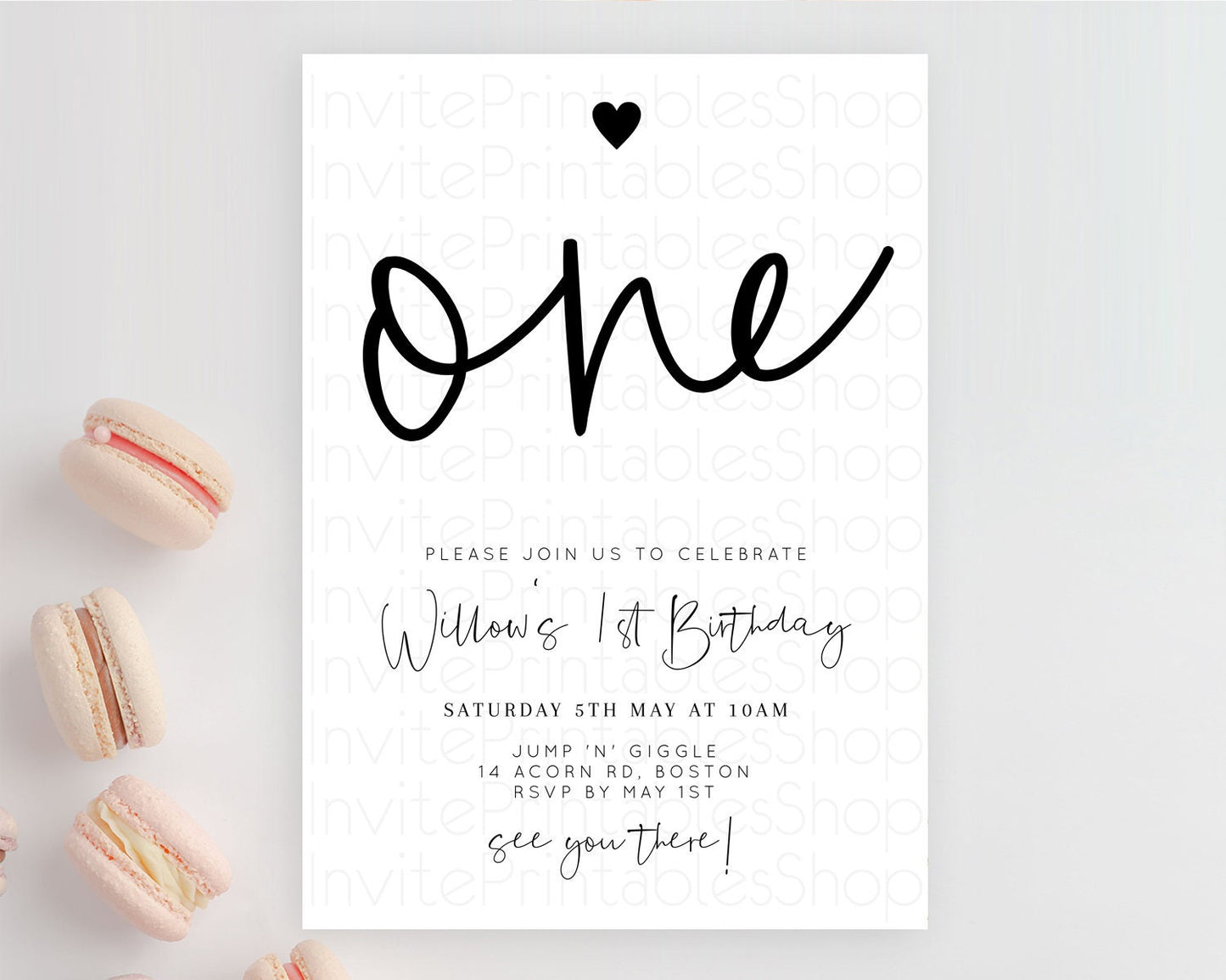 Minimalist Birthday Invitation White Black Invitation Minimalist Pastel Invitation Plain Invites Modern Simple 1st First Birthday D11013