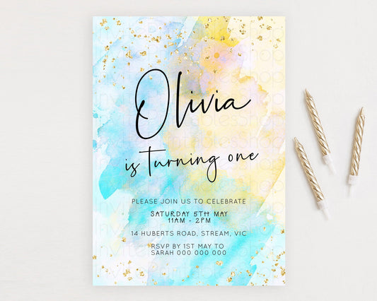 Editable Pastel Birthday Invitation Ombre Watercolor Birthday Invitation Gli