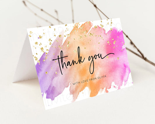 Pastel Thank You Rainbow Thank You Card Colorful Pastel Birthday Thank You Card Confetti Watercolor Pastel Teacher Thank You Cards D10488