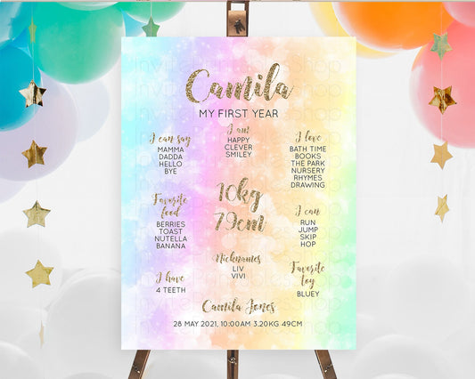 Editable Pastel First Birthday Milestone Board Pastel Rainbow Milestone Post