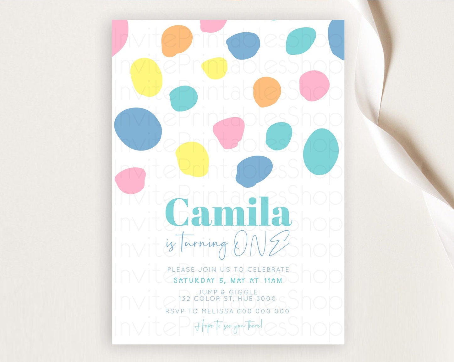 Pastel Birthday Invitation Pastel Confetti Birthday Invitation Bubbles Invitation Colorful Rainbow Confetti 2nd 1st First Birthday D11046