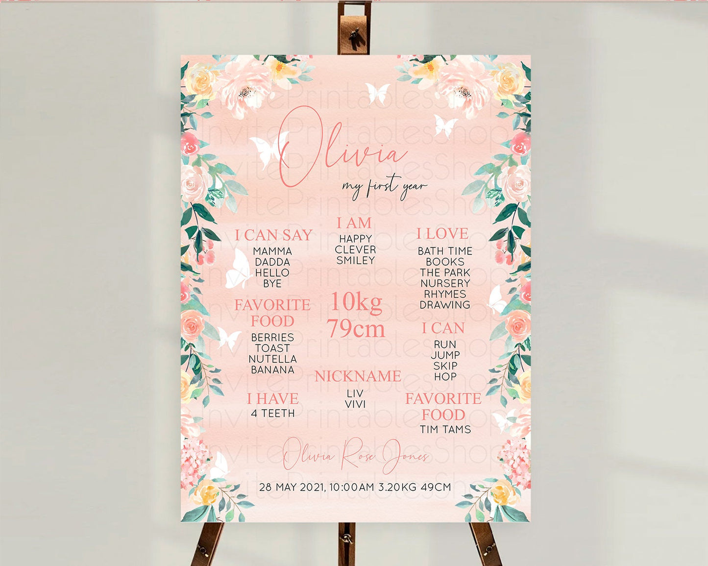 Secret Garden Milestone Board Wildflower First Birthday Milestone Poster Pastel Flowers Milestone Boho Wildflower 1st Birthday Sign D10245