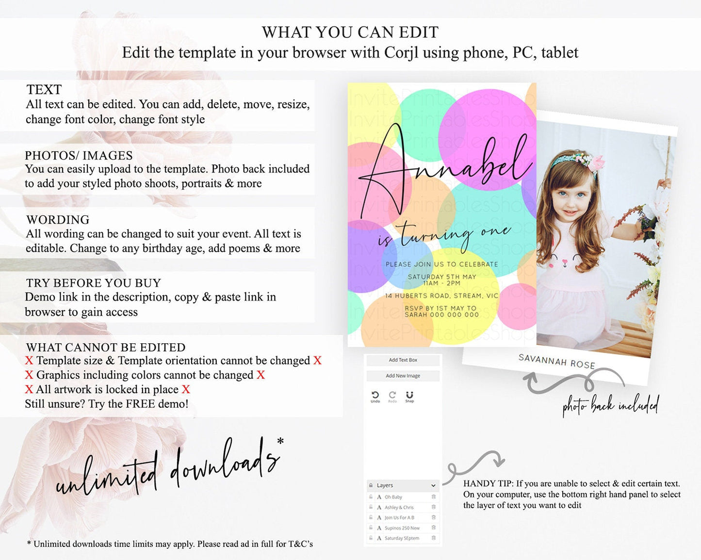 Pastel Birthday Invitation Pastel Confetti Birthday Invitation Bubbles Invitation Colorful Rainbow Confetti 2nd 1st First Birthday D10888
