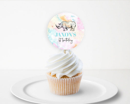 Editable Pastel Rhino Cupcake Toppers Colorful Rhino Cupcake Rhino Pastel Wa