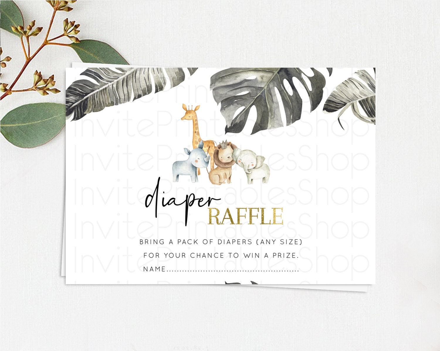 Editable Safari Diaper Raffle Card Safari Diaper Raffle Insert Lion Gorilla