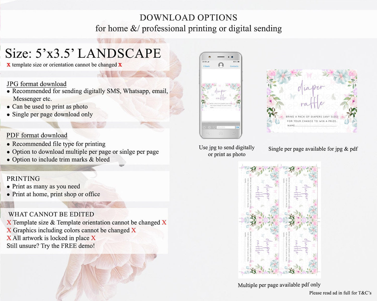 Secret Garden Diaper Raffle Card Boho Wildflower Diaper Raffle Insert Pastel Flower Garden Baby Shower Card Flower Raffle Game D10494
