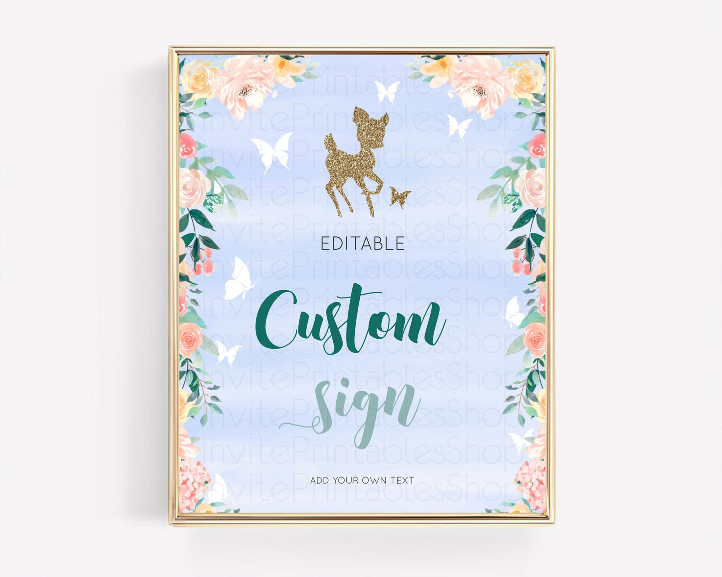 Fawn Deer Sign Pastel Floral Deer Table Sign Decor  Enchanted Forest Butterfly Party 1st Birthday Baptism Baby Shower Bridal Shower D10875