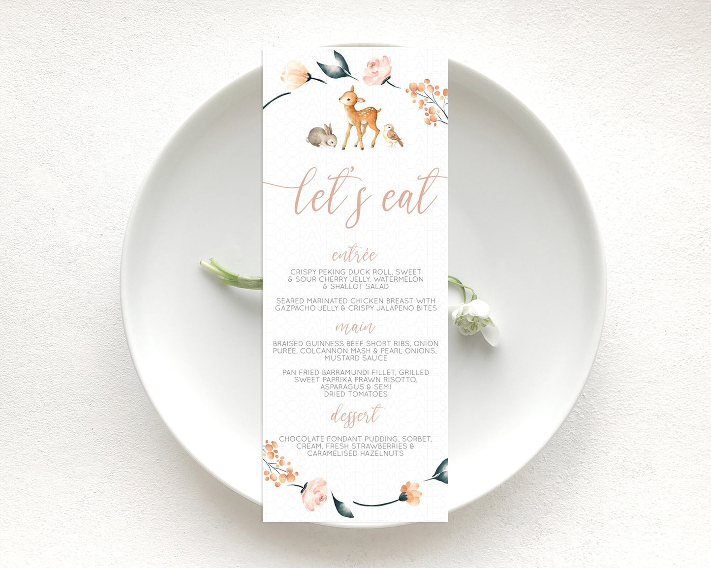 Fawn Menu Deer Menu Template Pastel Floral Deer Table Decor Enchanted Forest Butterfly Floral Dinner Dessert Menu Party Food Menu D10241