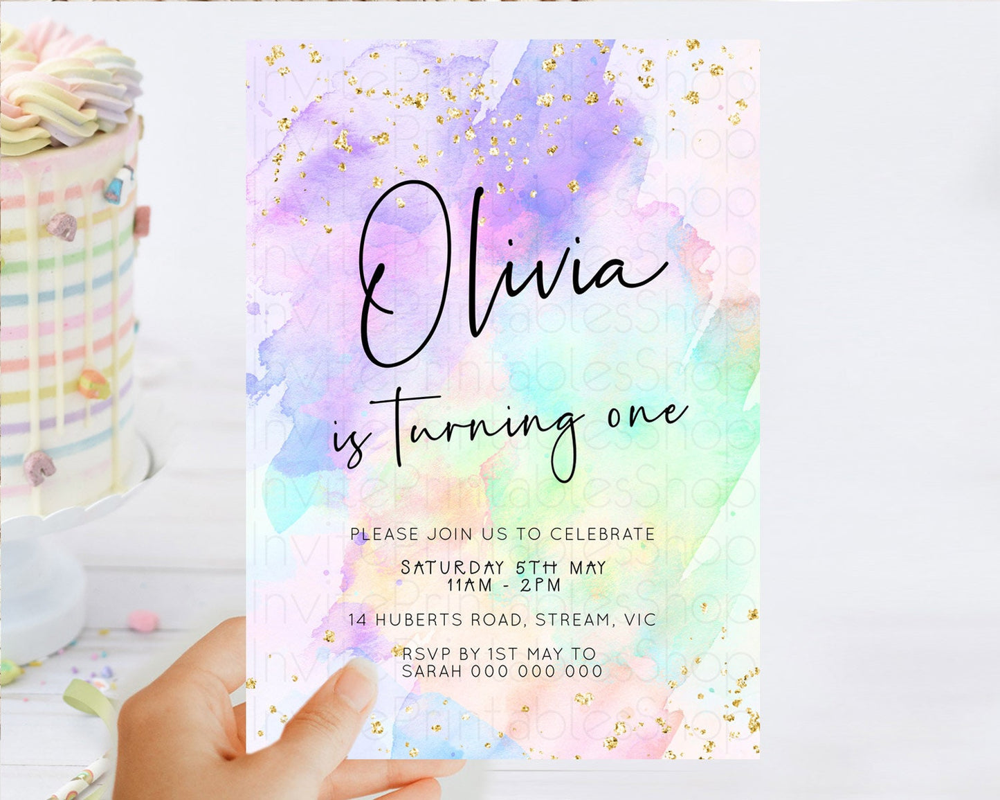 Editable Pastel Birthday Invitation Ombre Watercolor Birthday Invitation Gli
