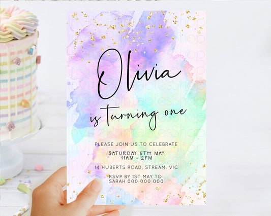 Editable Pastel Birthday Invitation Ombre Watercolor Birthday Invitation Gli