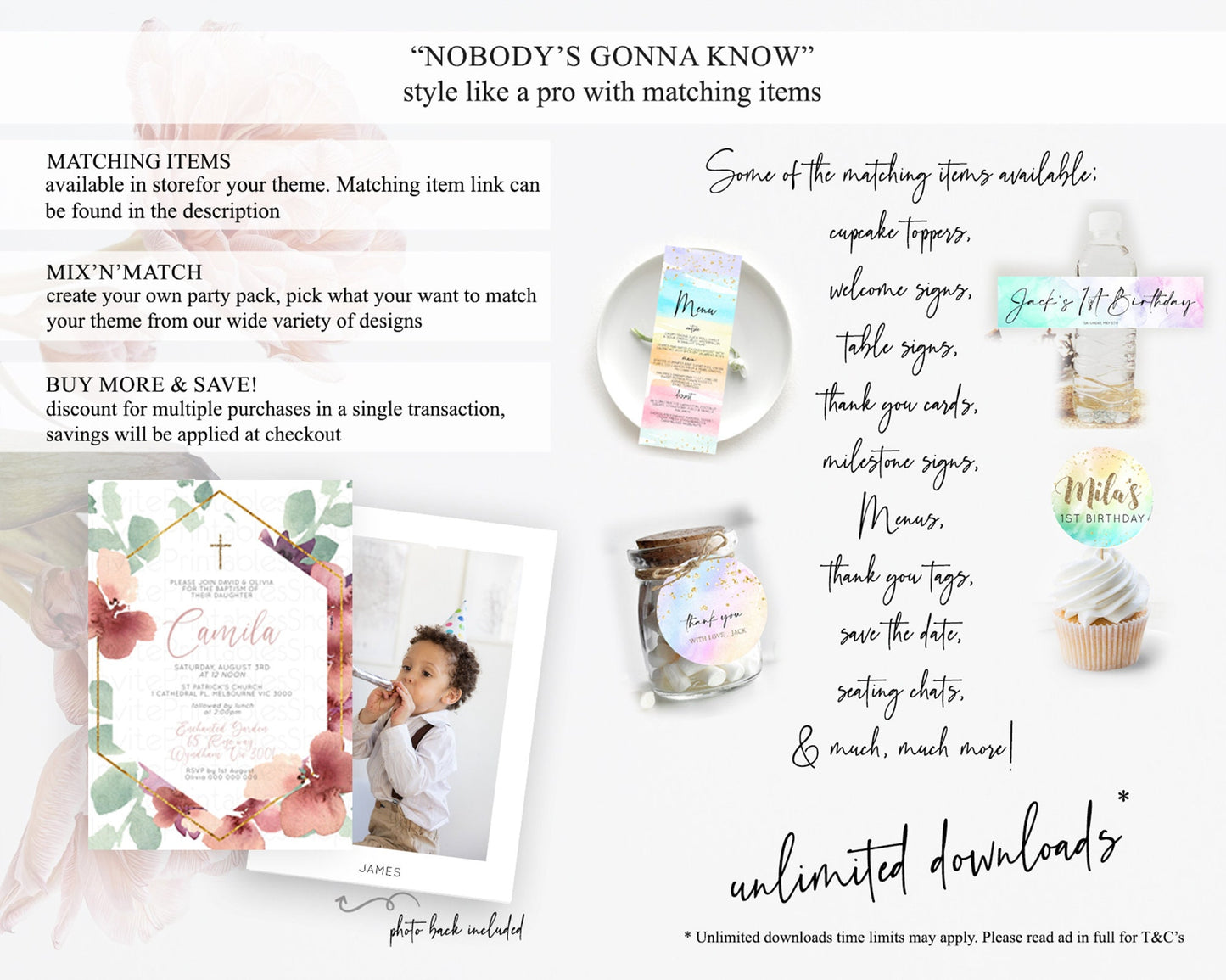 Secret Garden Baptism Invitation Wildflower Baptism Birthday Invite Pastel Flowers Christening Invite Enchanted Garden Boho Floral  D10964