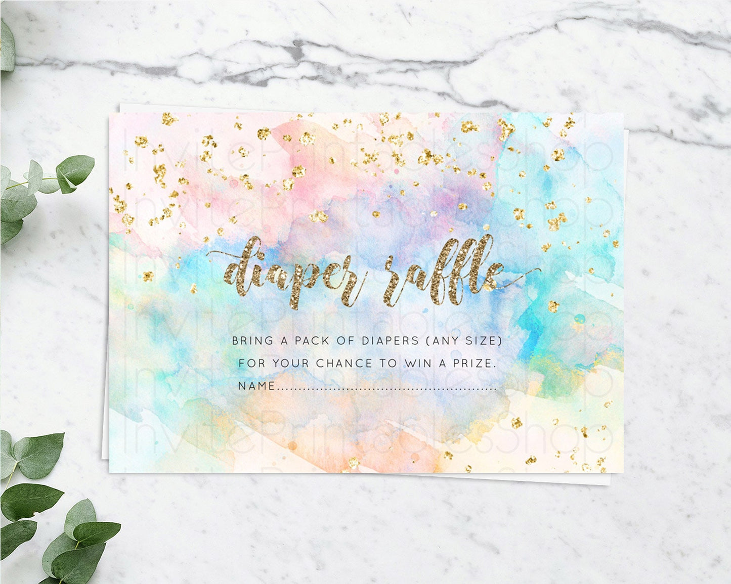 Pastel Diaper Raffle Card Pastel Rainbow Diaper Raffle Insert Colorful Ombre Watercolor Diaper Ticket Confetti Glitter Raffle Game D10261
