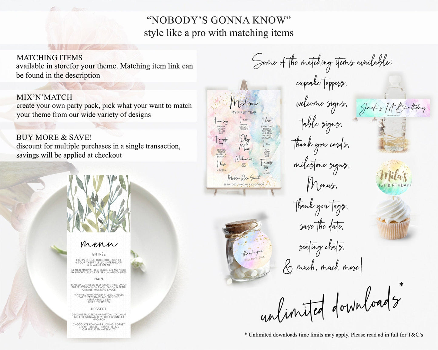Leafy Menu Green Leaf Menu Template Eucalyptus Fern Leaves Decor Watercolor Boho Garden Leaf Branch Dinner Dessert Party Food Menu D11060