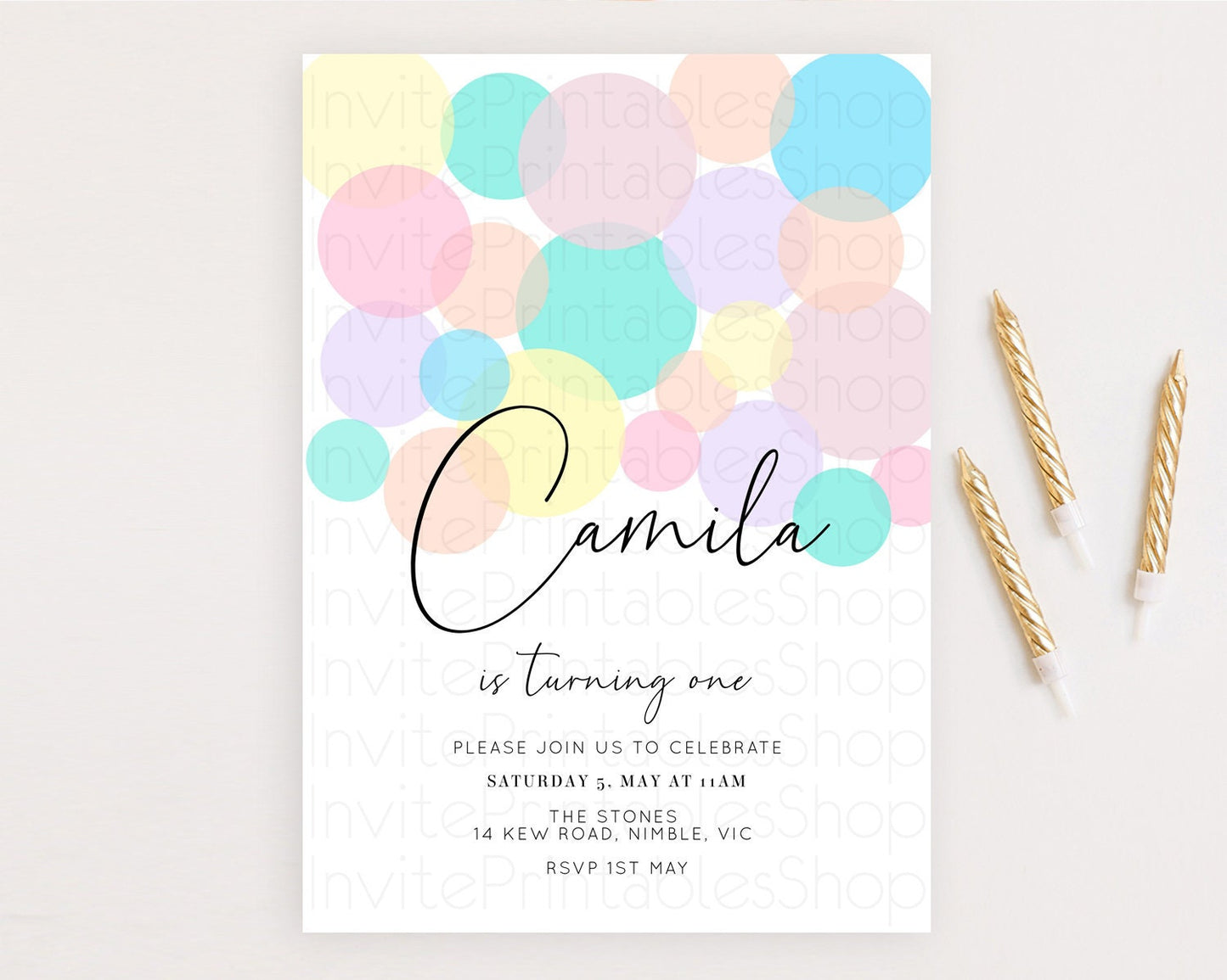 Pastel Birthday Invitation Pastel Confetti Birthday Invitation Bubbles Invitation Colorful Rainbow Confetti 2nd 1st First Birthday D10784