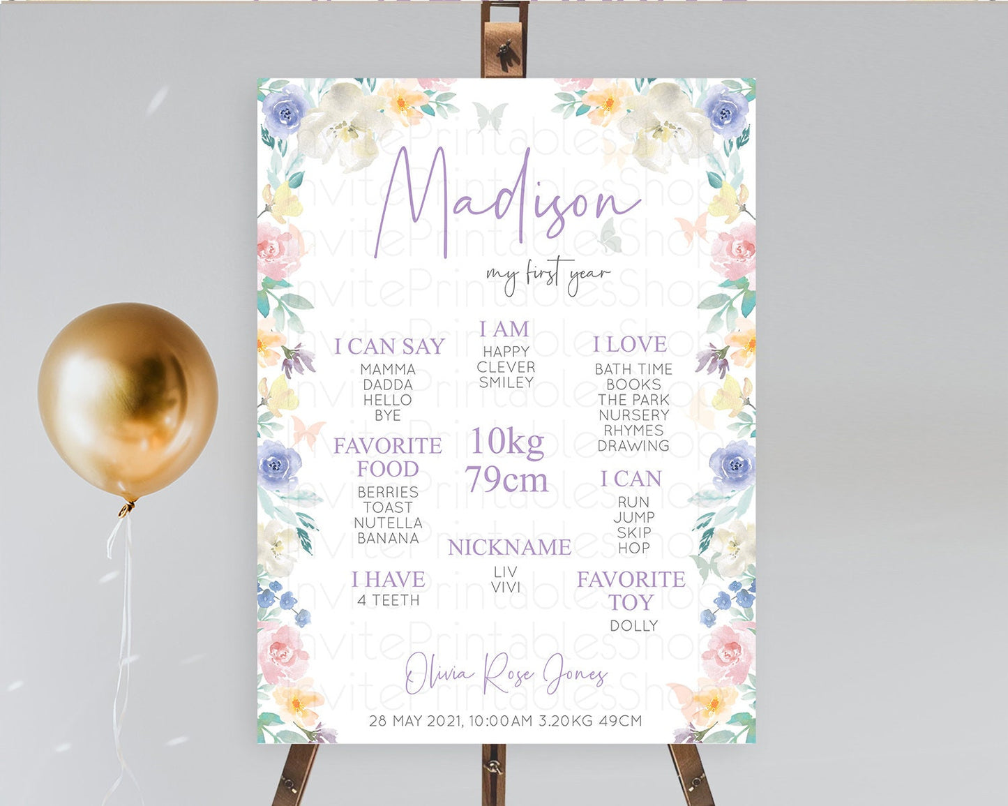 Secret Garden Milestone Board Wildflower First Birthday Milestone Poster Pastel Flowers Milestone Boho Wildflower 1st Birthday Sign D10710