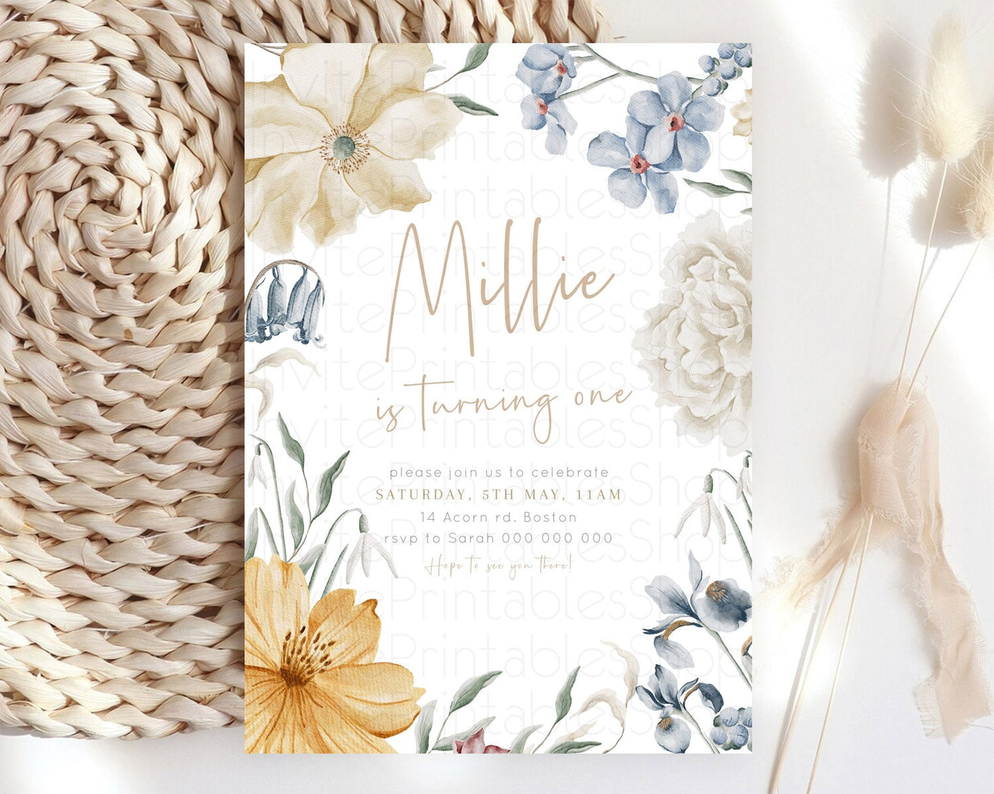 Secret Garden Invitation Wildflower Birthday Invitation Pastel Flowers Invite Enchanted Garden Boho Floral 3rd 2nd First Birthday D23357