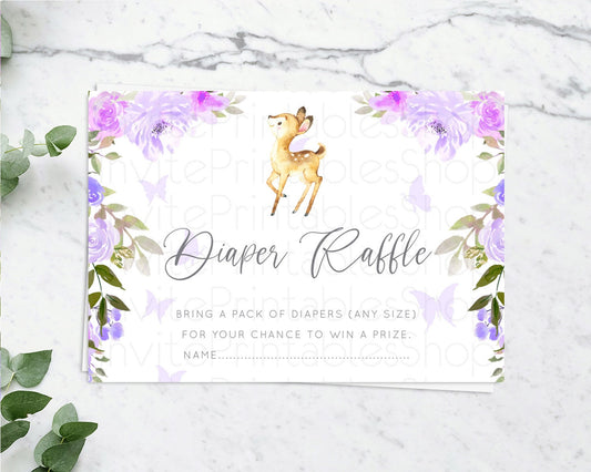 Editable Fawn Diaper Raffle Card Deer Diaper Insert Floral Deer Diaper Ticke