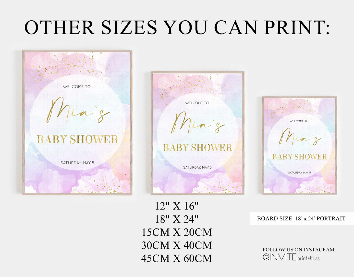 Pastel Baby Shower Sign Rainbow Baby Shower Sign Welcome Baby Shower Sign, Colorful Ombre Splash Watercolor Glitter Confetti Sprinkles 599v1