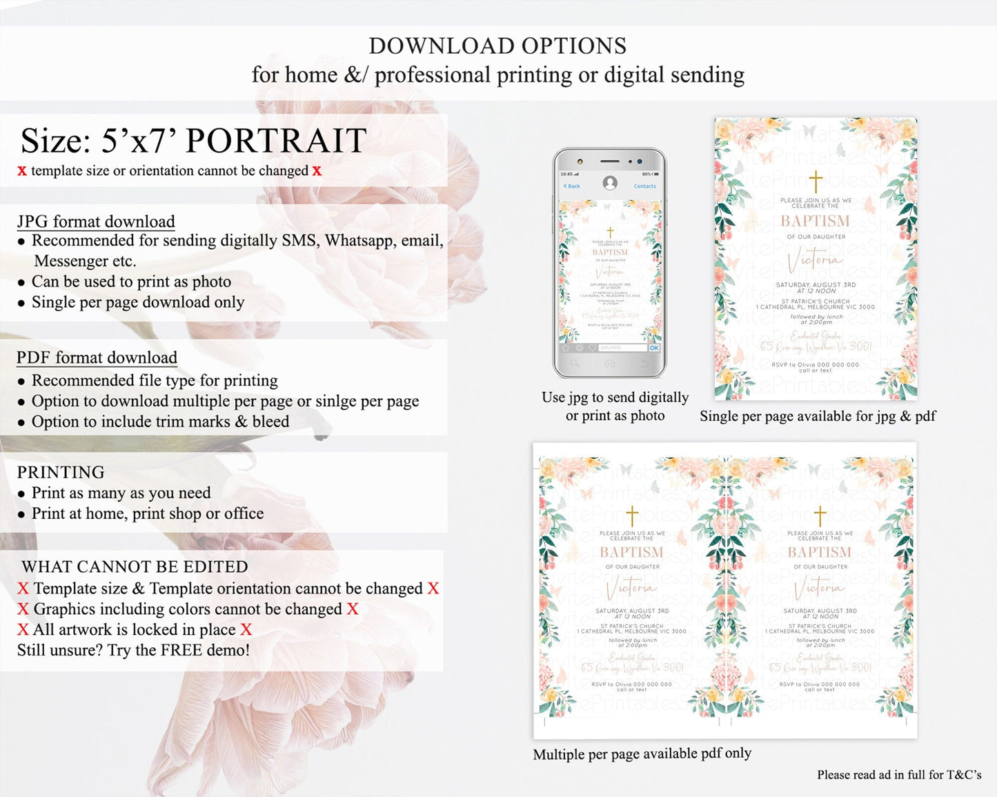 Secret Garden Baptism Invitation Wildflower Baptism Birthday Invite Pastel Flowers Christening Invite Enchanted Garden Boho Floral D10706