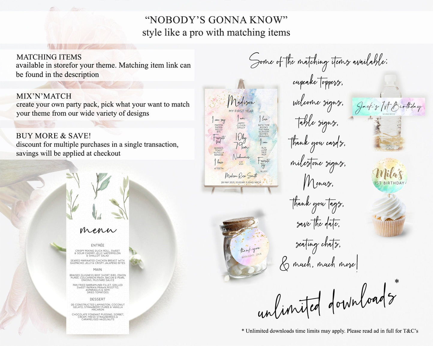 Leafy Menu Green Leaf Menu Template Eucalyptus Fern Leaves Decor Watercolor Boho Garden Leaf Branch Dinner Dessert Party Food Menu D11058