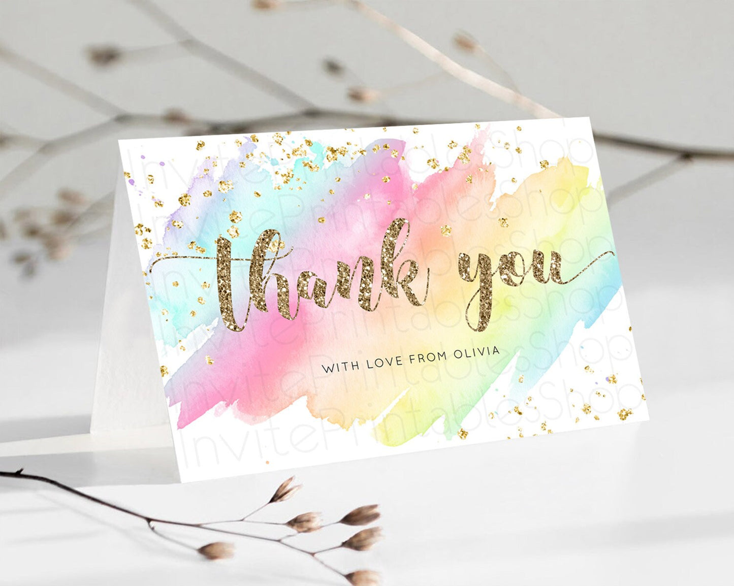 Pastel Thank You Rainbow Thank You Card Colorful Pastel Birthday Thank You Card Confetti Watercolor Pastel Teacher Thank You Cards D10495