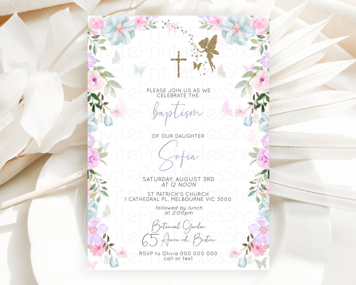 Fairy Baptism Invitation Fairy Baptism 1st Birthday Invitation Enchanted Secret Garden Christening Invite Pastel Floral Butterfly D10475