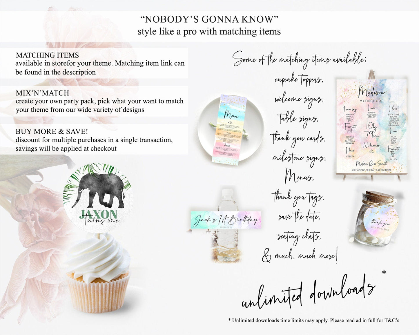 Elephant Cupcake Toppers Elephant Cupcake Elephant Party Safari Adventure Elephant Cupcake Topper Elephant Decor Zoo Fern Palm Leaf D10842